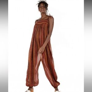 Free People Stripe Jumpsuit with Metallic Detail Size L
